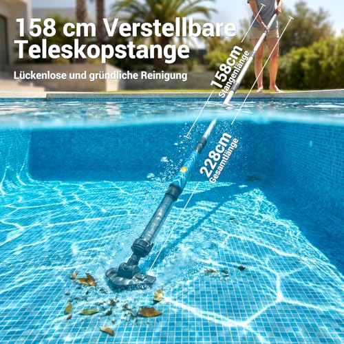 Wireless Pool Cleaner 2-in-1, Rechargeable Handheld Device for Pool & Hot Tub with up to 60 Minutes Runtime, Telescopic Pole, Ideal for Floor Cleaning of Above Ground Pools