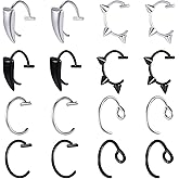 Alrhso 16 Pcs Fake Lip Ring Fake Snake Bite Non-Piercing Lip Cuff Ear Cuff Stainless Steel Vampire Teeth Ring Septum Nose Piercing Set for Women Men (Black Silver)