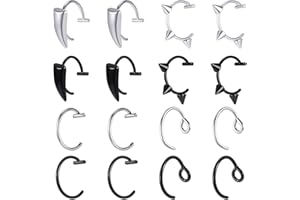 Alrhso 16 Pcs Fake Lip Ring Fake Snake Bite Non-Piercing Lip Cuff Ear Cuff Stainless Steel Vampire Teeth Ring Septum Nose Piercing Set for Women Men (Black Silver)