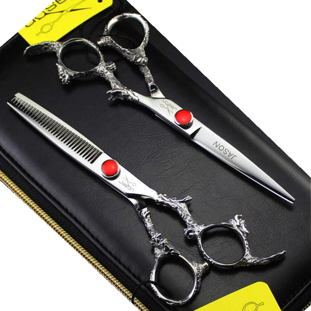 JASON 5.5/6.0 inches Silver Barber Hair Cutting Shear and Salon Hairdresser Thinning Scissor for Professional Hairstylist (C-6.0 inch)