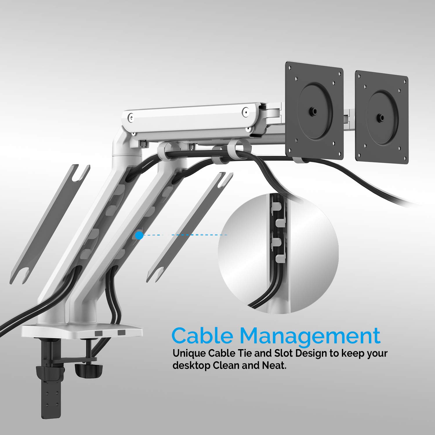 Bemorergo Dual LED LCD Monitor Desk Mount Stand- Aluminum Gas Spring Arm Height Adjustable VESA Bracket 2 in 1 Heavy Duty Fully, fits 2 /Two Screens up to 17 to 32 inches