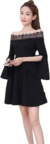 Amazon Aijuan レディース イブニングドレス 長袖 年会 春服 パーティー 礼服 宴会 夜会服 スウェット ワンピース レース 上下 長袖 フレアースカート 秋冬 通勤 カジュアル 小柄な人 無地 おしゃれ 女性らしい ファッション パーティードレス 通販