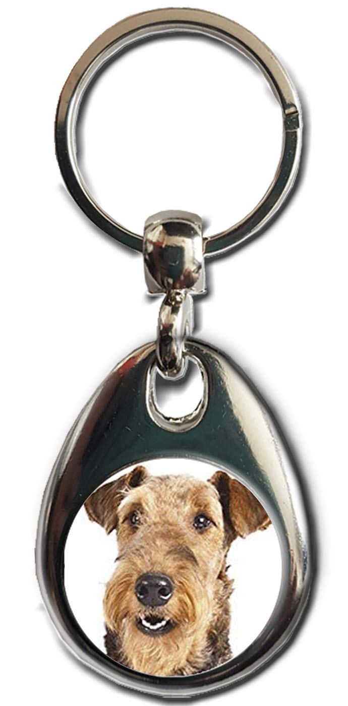 KAZMUGZ AIREDALE TERRIER KEYRING. Heavy quality metal gift keyring. Double sided keychain. Puppy Dog Pet gift.