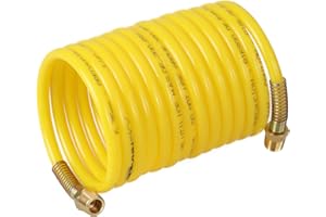 WYNNsky Coiled Air Hose, Nylon Material, Anti-Corrosion, Abrasion Resistance, 1/4 Inch × 12 Feet, 1/4 Inch NPT Brass Air Compressor Accessories Fittings, 200PSI