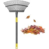 Leaf Rake, 30-61 inch Garden Rakes for Leaves Heavy Duty Long Handle, 25 Tines 18" Wide Metal Thatch Lawn Gravel Shrub Yard Landscape Rake for Leaves and Grass