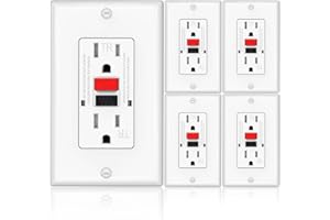 OMEENET GFCI Outlet, Tamper-Resistant, Self Test GFI Receptacle with 2 LED Indicator, 15 Amp (5 Pack)