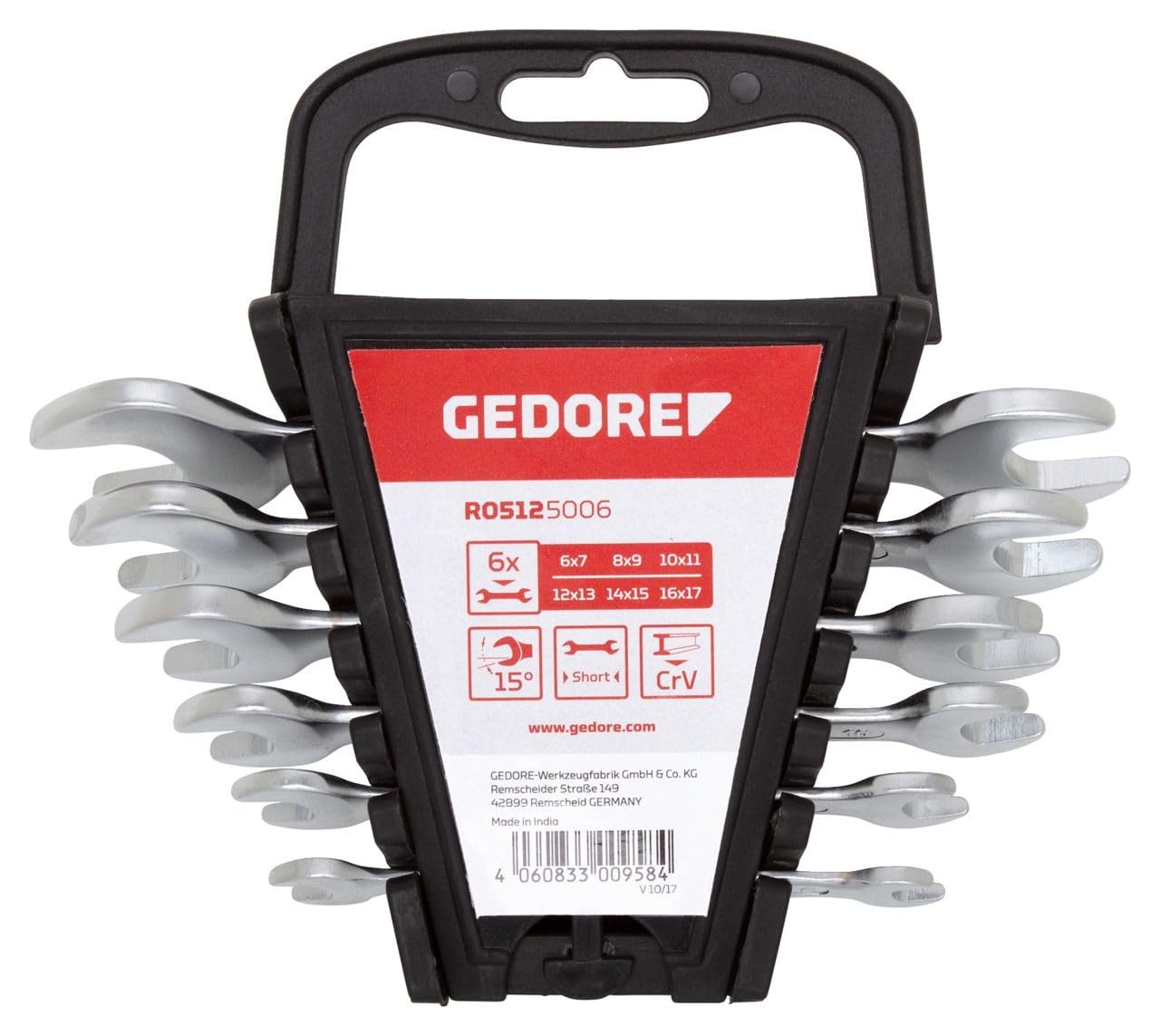 GEDORE red Double open-end spanner set, 12-pc. Set, AF 6-32 mm, Metric, Short, Spanner set, R05125012