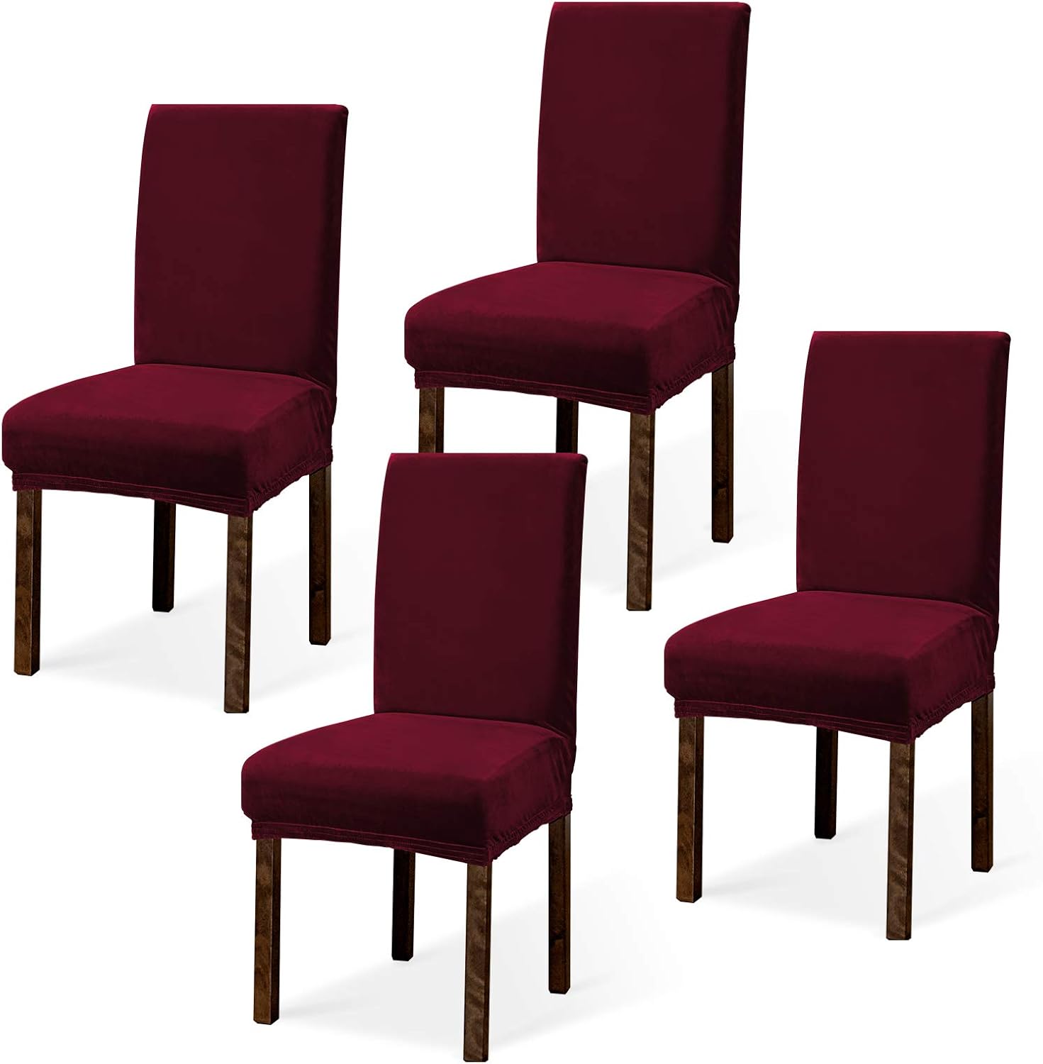 Argstar 2,4,6 Pack Dining Chair Covers Velvet, Velvet Slipcover for Dining Chair, Parsons Chair Cover Velvet, Armless Chair Cover for Dining Room, Kitchen Chair Cover Set of 4, Wine Red
