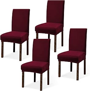 Argstar 2,4,6 Pack Dining Chair Covers Velvet, Velvet Slipcover for Dining Chair, Parsons Chair Cover Velvet, Armless Chair Cover for Dining Room, Kitchen Chair Cover Set of 4, Wine Red