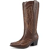 Athlefit Women's Square Toe Embroidery Western Mid Calf Cowboy Boots
