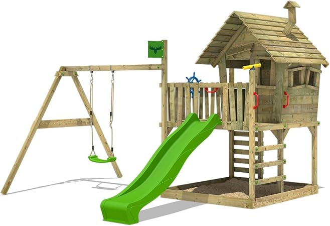 treehouse with slide and swing