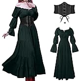 BITSEACOCO Halloween Renaissance Dress for Women, Medieval Victorian Gothic Pirate Peasant Witch Costume Irish Fairy Dresses