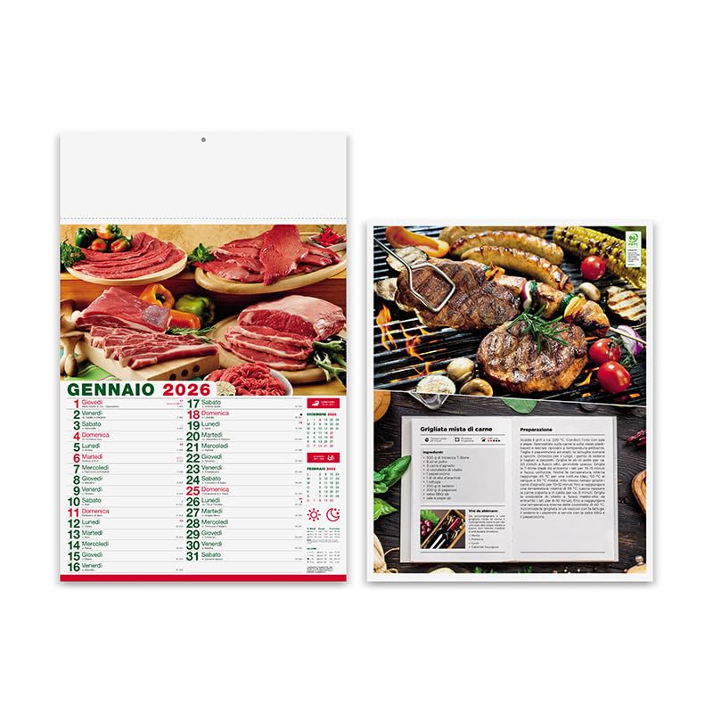 ONE SHOP di Bracalente Piero Calendrier illustré mural papier couché Fewstivités internationales Saints et Lunes mod.néerlandais (viandes)