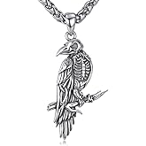 Lattd Raven Necklace 925 Sterling Silver Raven Skull Crow Pendant Gothic Jewelry for Men, w/Stainless Stain 22"+2"