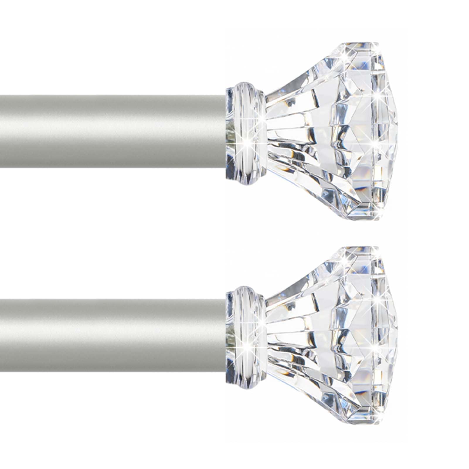 TVWOO Silver Decorative Crystal Curtain Rods 2 Pack:Heavy Duty Adjustable Window Curtains Rods for Living Room Bedroom,Nickel Modern Acrylic Drapery Rods Set with Clear Bling Diamond Finials,36-88"