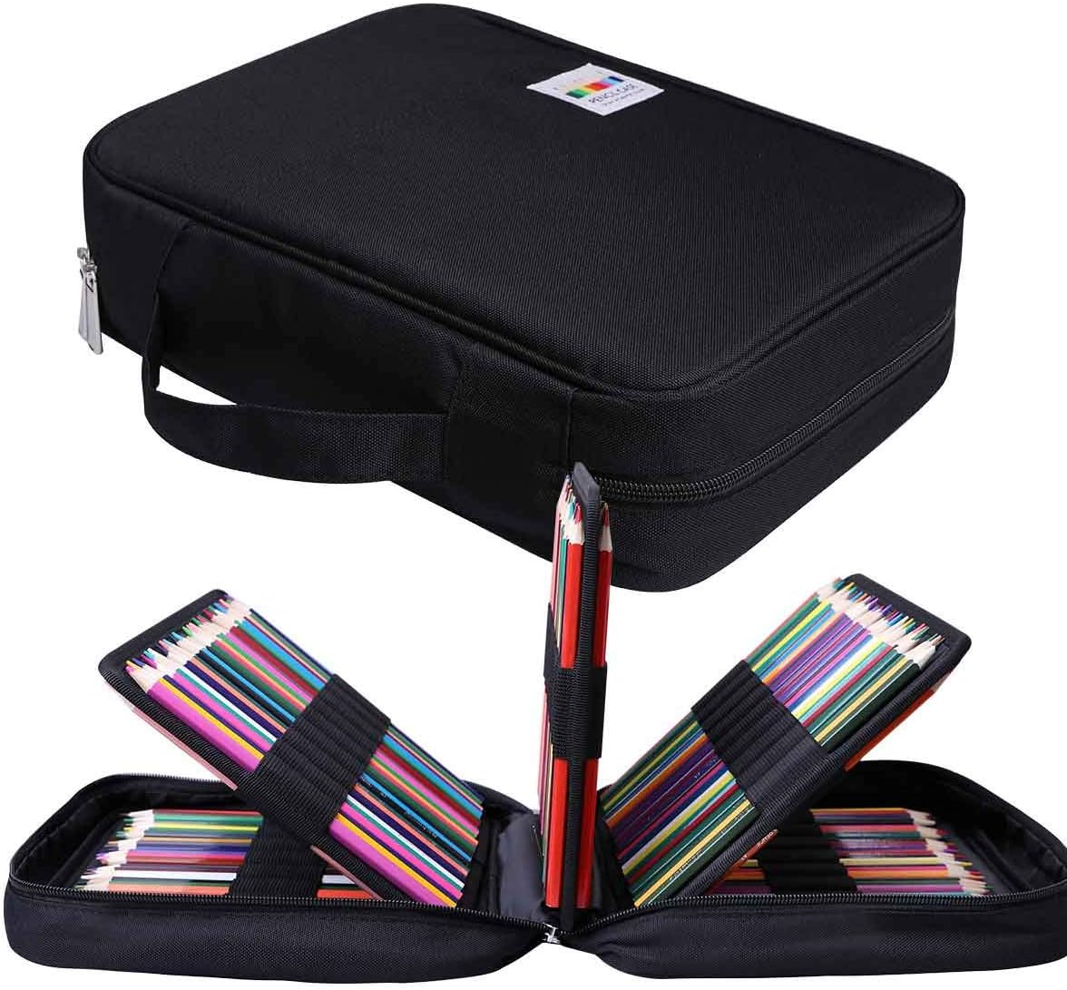 JAKAGO Large Pencil Case Big Capacity Holds 220 Colored Pencils,Portable Waterproof Storage Stationery Bag,Great Gift for Women/Man/Student/Artist (Black)
