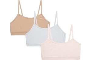 Rene Rofe Girls' Training Bra – 3 Pack Comfort Stretch Cami Bralette - Spaghetti Strap Starter Bras for Girls (7-14)