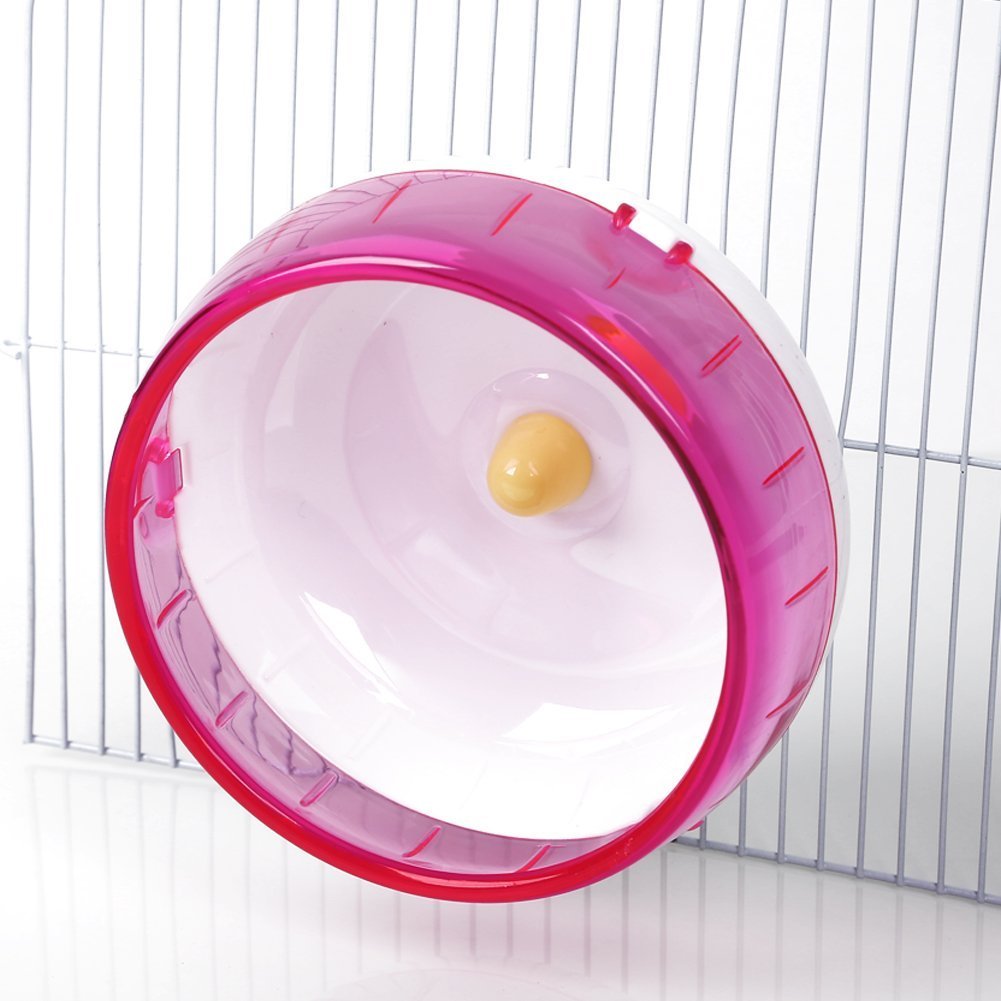 Small Animal Comfort Jogging Exercise Wheel Toy Silent Spinner for Pet Dwarf Hamsters Rat Gerbils Mice Chinchilla Guinea Pig Cage (Pink, S)