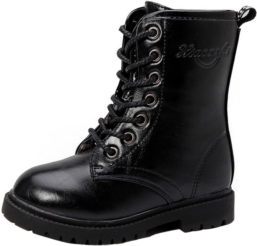 Boy's Girl's Waterproof Lace-Up Side Zipper Mid Calf Combat Boots Shoes