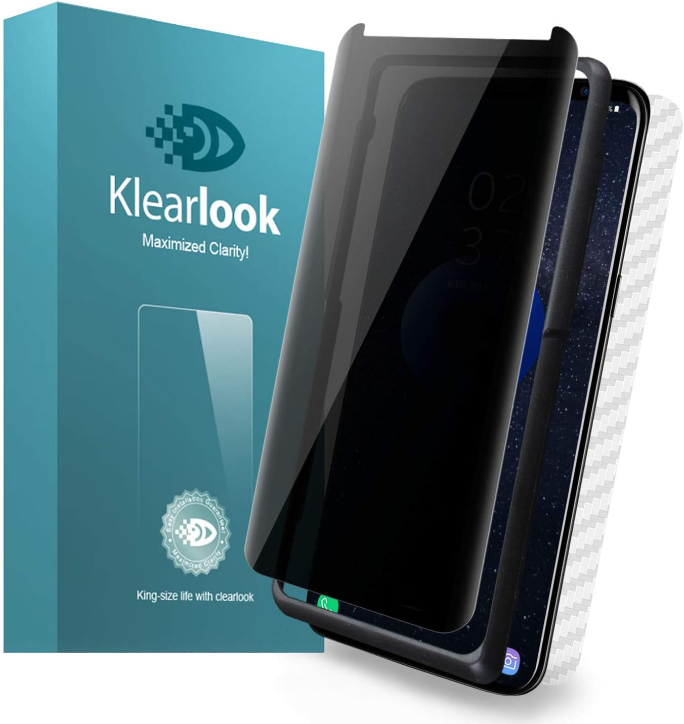 Galaxy S9 Plus Privacy Tempered Glass Screen Protector Case Friendly with [Easy Install Tool] Curve Edge Fit [1 Front Anti Spy Glass+1 Back Carbon Fiber Skin] for Samsung Galaxy S9 Plus