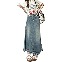 【Anyone more】Uli Vintage Washed Denim Long Skirt Amazon.com: Vintage Denim Long Skirt with Brushed Edge and