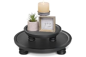 Uipame 2 Pcs Wooden Risers for Display, Round Wood Tray Decor, Farmhouse Pedestal Stand Decor for Indoor, Rustic Decorative Display Stand for Kitchen Counter Decor, Decorative Cake Holder Plate