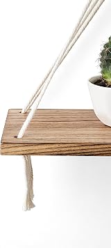 Mkono Macrame Hanging Shelves Set of 2 Rustic Wood Floating Shelves White view 7