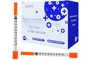 DFPTY U-100 Insuliu Syringe,31G 1cc 5/16 Inch 8mm Syringe with Needle.Pack of 100.