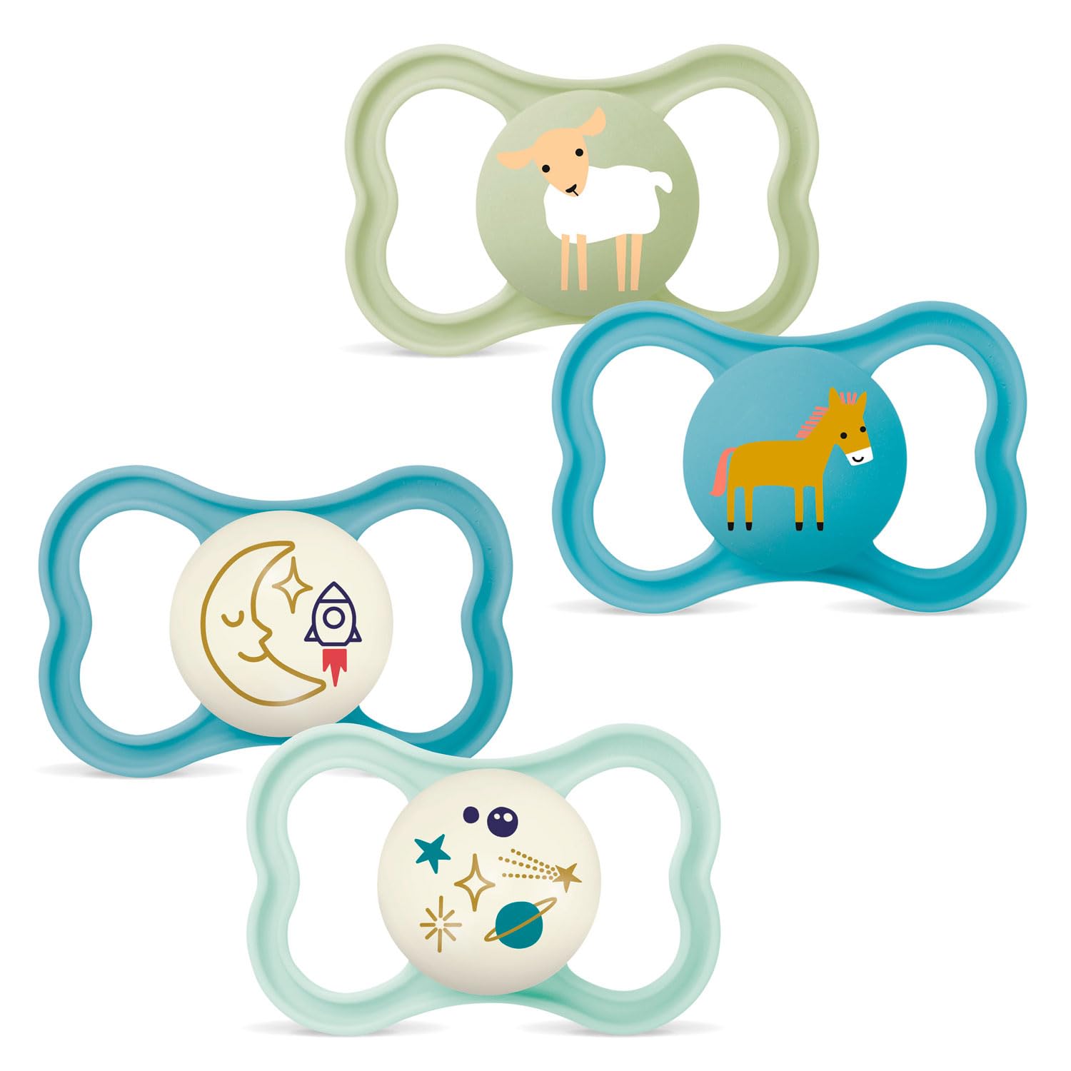 MAM Air Day & Night Silicone Dummy, Set of 4, 16+ Months, Tooth-Friendly Baby Dummy, Extra Light and Airy Shield Design with Dummy Box, Plain, Cream