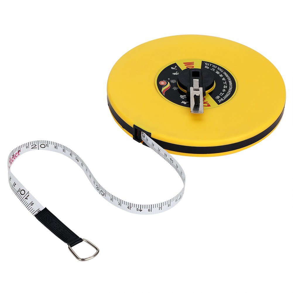 Fdit Fiberglass Measuring Tape, 50m Long Tape Measure with Folding Handle for Road Railway Construction 12mm Wide Surveyors Tape