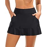 Daci Ruffle Swim Skirt with Pockets - High Waisted Swimsuit Skirt Tummy Control Bathing Suit Bottoms for Women