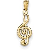 14k Yellow Gold Treble Clef Pendant, Polished Music Note Jewelry Charm for Men and Women