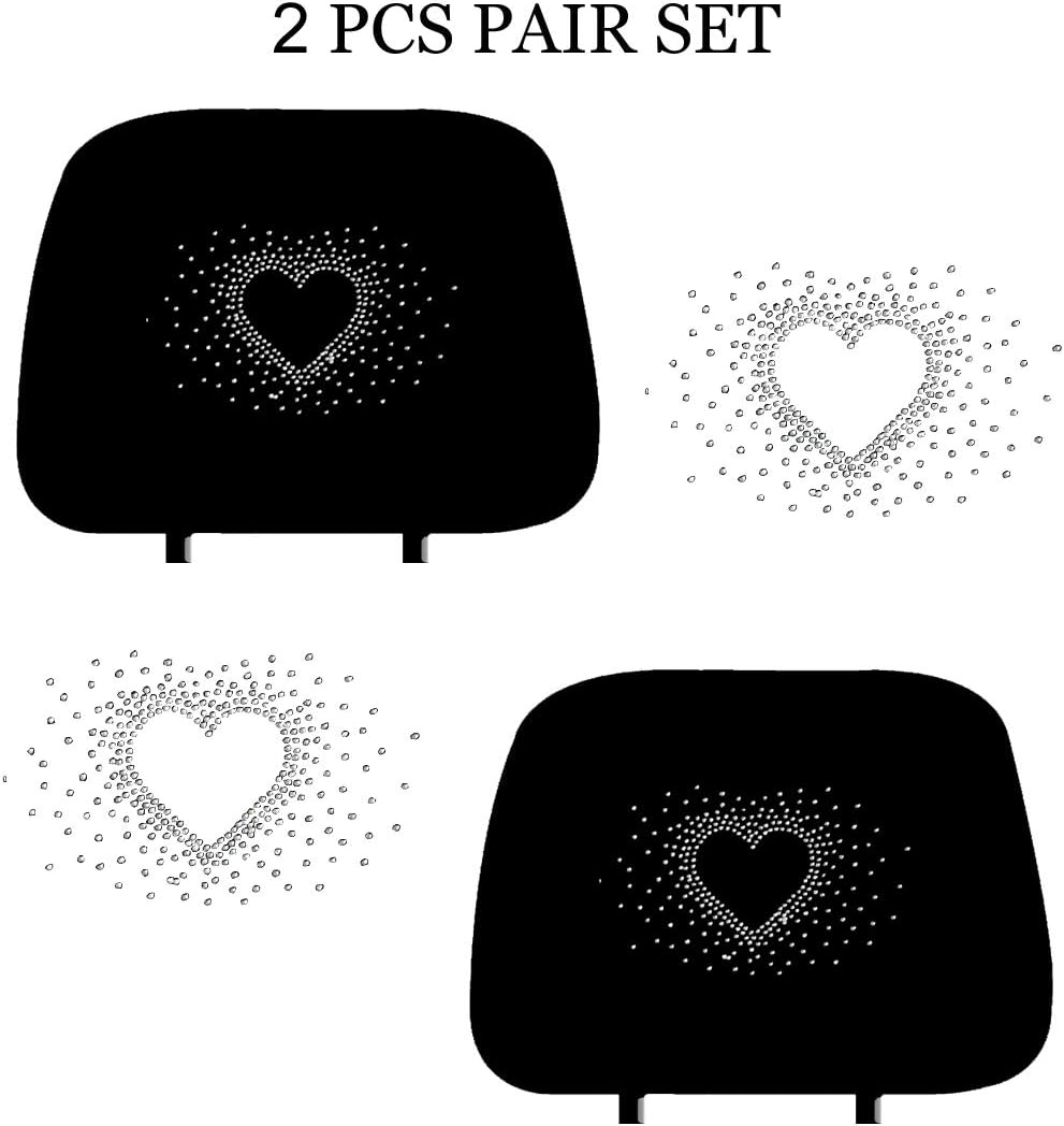 KAAA ALLBrand Car Truck Heart Crystal Bling Rhinestone Studded Seat Headrest Covers - Pair (Empty Heart/Black)