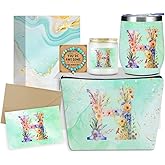 Personalized Gifts Monogrammed Birthday Gifts for Women, Bridesmaid Bachelorette Party Christmas Initial Wine Tumbler Makeup Bag Scented Candle Bracelet Set, (Aesthetic Green Flower H)