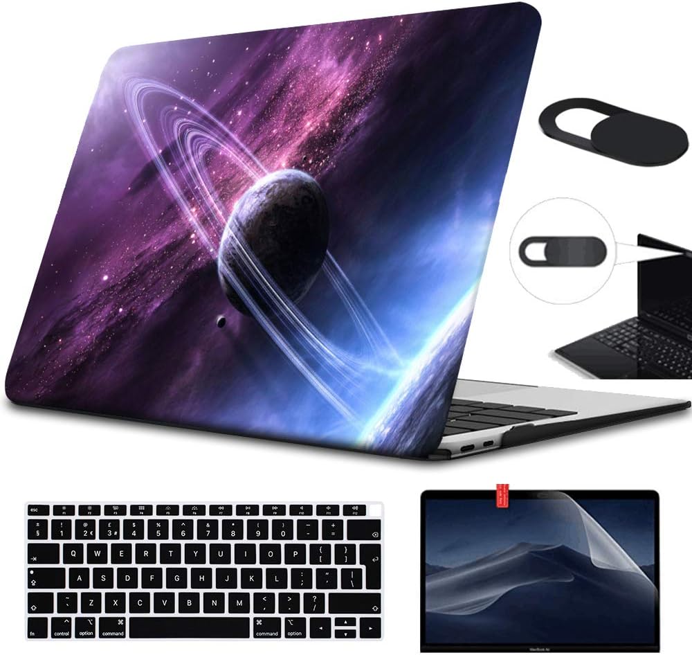 AUSMIX 2018-2020 MacBook New Air 13 Inch Durable Hard Case + Keyboard Protector + Screen Protector +Webcam Cover [4 in 1 Bundle] for A1932/A2179 with Retina Display Touch ID - Planet Orbit