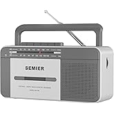 SEMIER Retro Cassette Player Recorder Boombox with AM/FM Radio Stereo, AC or Battery Powered Portable Vintage Casette Tape Player with 6W Loud Speaker and Earphone Jack for Home or Outdoor