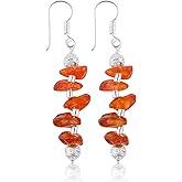 ARTISANJEWELS Natural Carnelian Gemstone Dangle Earrings, Handmade Beaded Drop Earrings, Healing Crystals, Bohemian Silver Jewelry Gift for Women (Approx. 1.25inch)