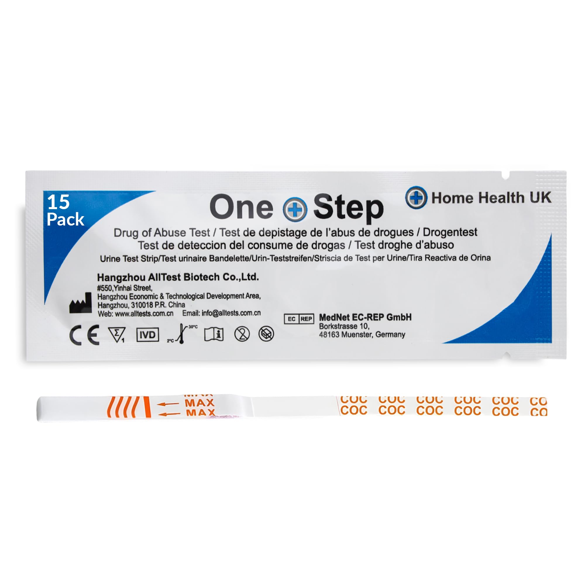 15 x Drug Testing Kits Cocaine Single Urine Test Strips - One Step