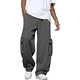 Men's Baggy Sweatpants Heavyweight Fleece Cargo Pants Wide Leg Loose Fit Casual Joggers Sweat Pants for Men with Pockets