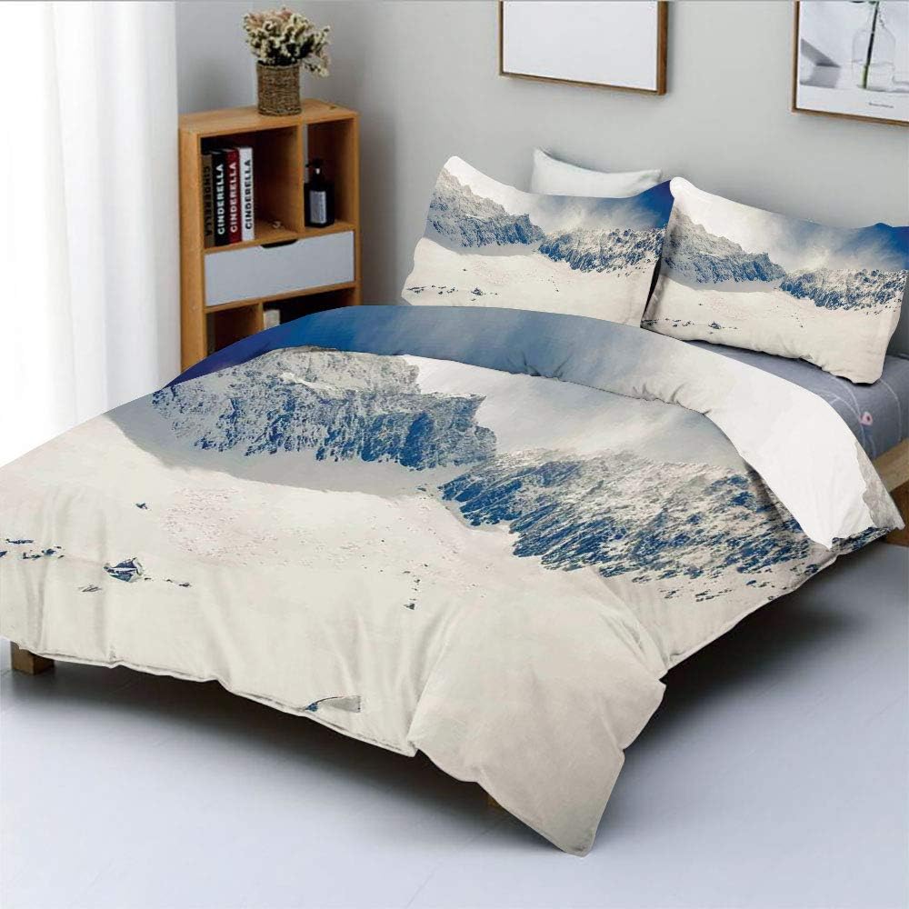 Duplex Print Duvet Cover Set Full Size,Fantasy Lands on Top of The World with Snowy Cliffs and Stones Alps DecorDecorative 3 Piece Bedding Set with 2 Pillow Sham,White,Best Gift for Kids & Adult