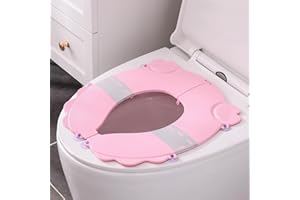 DIJIAMEIYA Portable Potty Training Seat，Upgraded Non-Slip-Anti pinch buttocks, One-handed Removal Folding Travel Potty Seat for Toddlers & Kids, 6 suction cups firmly adhere, Fits All Shape Toilets(Pink)