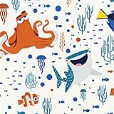 Disney Finding Dory Characters and Coral White Fabric Sold by the Yard