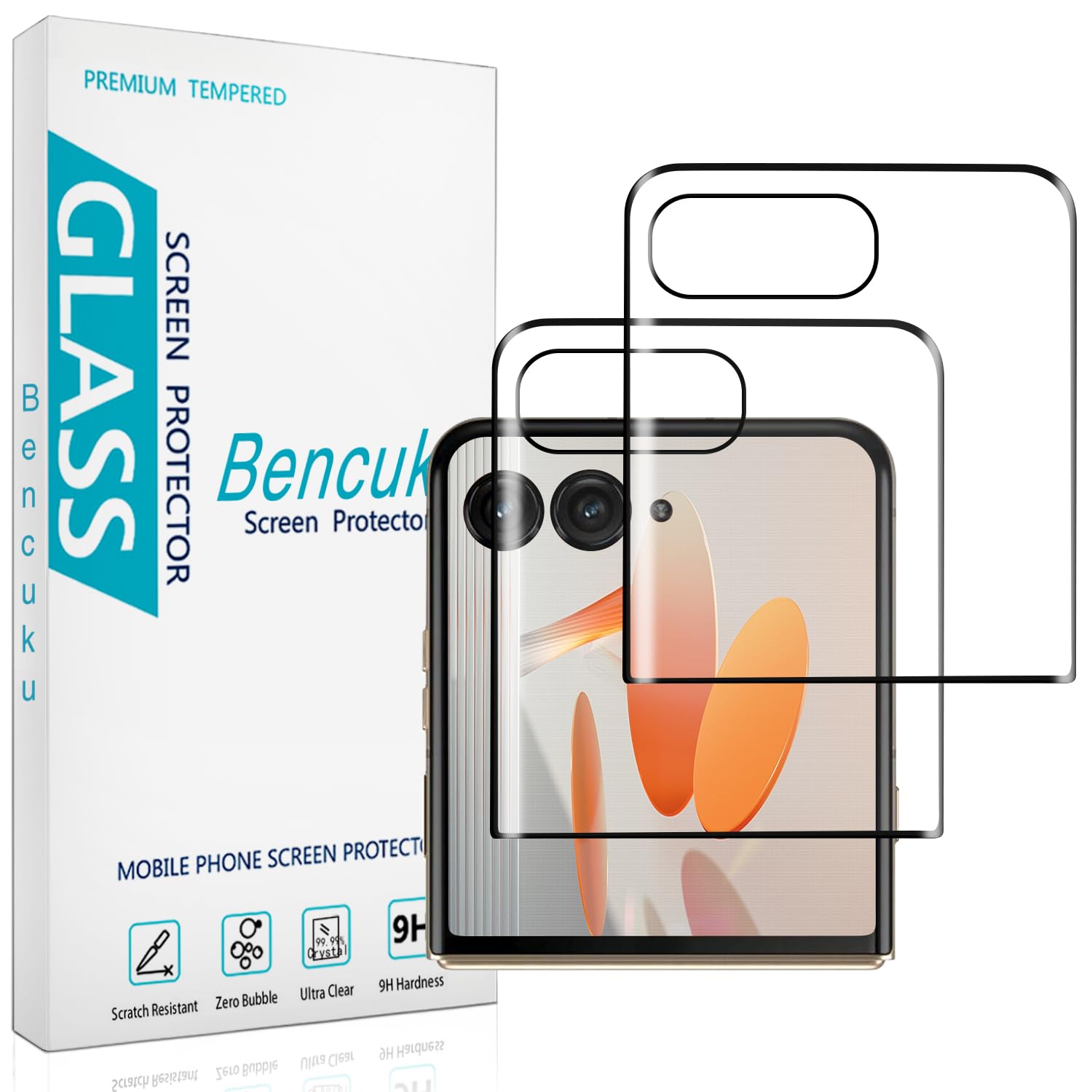 Bencuku (2 Pack Screen Protector for Motorola Razr Ultra 2025 / Razr Plus 2025/Razr Plus 2024/Razr 60 Ultra Tempered Glass, 3D Curved Full Screen Coverage, Anti Scratch, Bubble Free