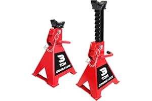 BIG RED Torin 3 Ton Steel Heavy Duty Jack Stands: Double Locking Pins - Red, 1 Pair (2 Pack)