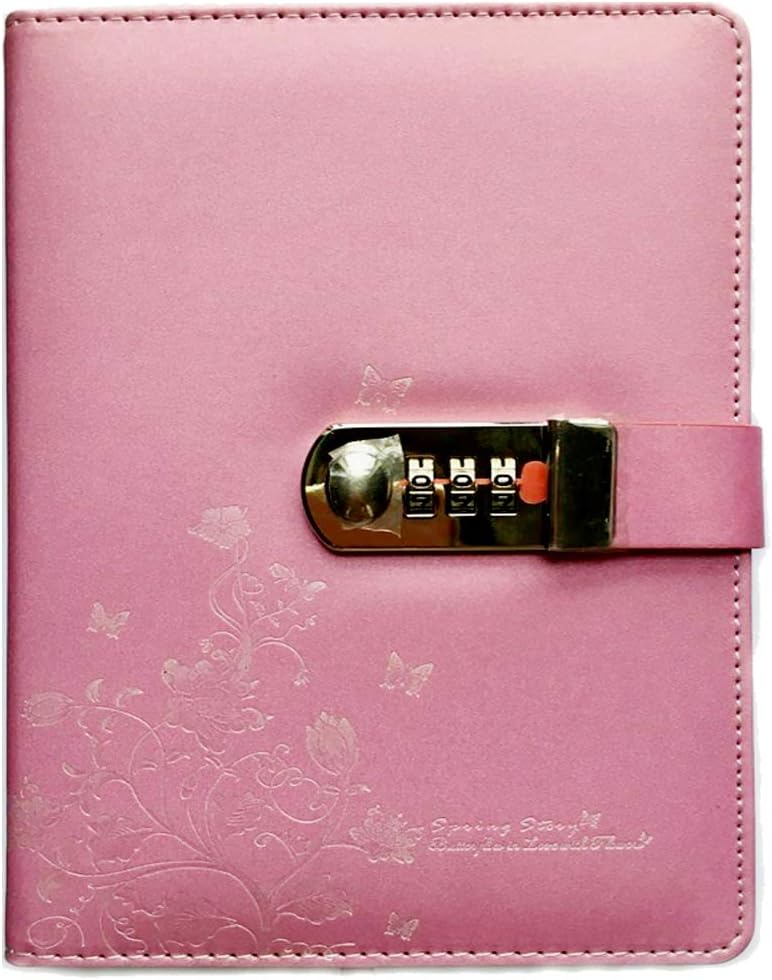 A5 PU Leather Diary Book Lockable Notebooks Journals for Men/Women/Girls/Travelers/Bloggers,Daily Gifts(Pen is Shooting Props, not Included) TPN099 (Pink)