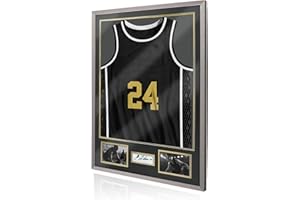 ASmileIndeep Jersey Frame Display Case, Solid Wood Large Sports Shirt Shadow Box with 98% UV Protection Acrylic, Jersey Frame for Football Baseball Basketball Hockey Jersey and Uniform, Grey