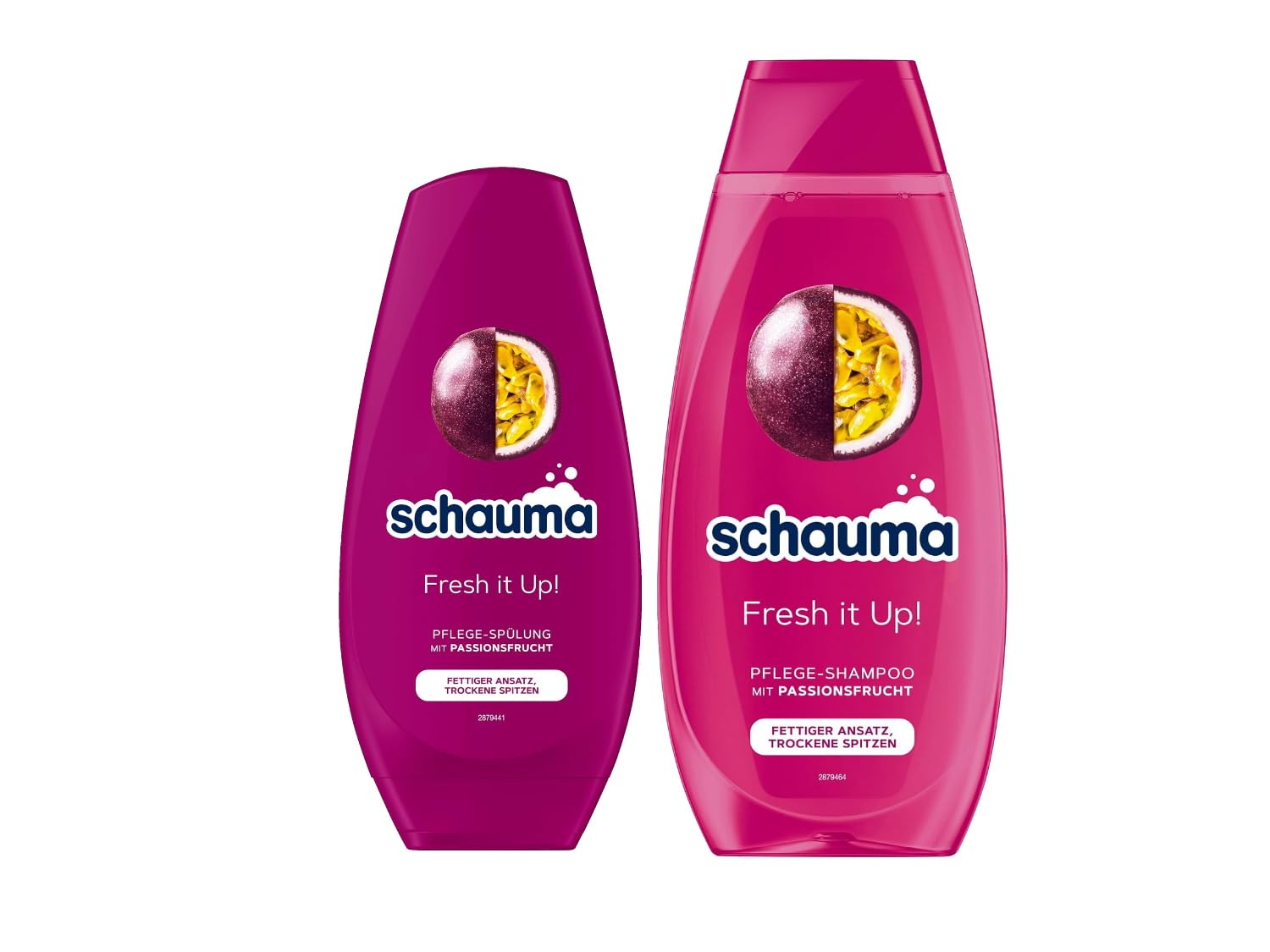 Schauma Care Shampoo Fresh it Up! (1 x 400 ml) Hair Shampoo for Oily Roots & Dry Tips & Conditioner (1 x 250 ml) Hair Conditioner Nourishes Stressed Hair Tips, Passion Fruit