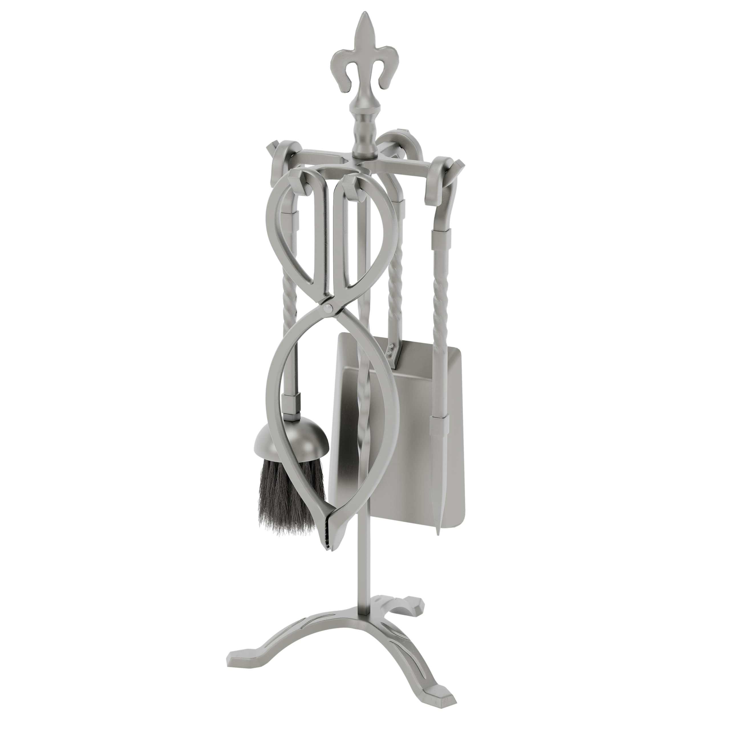 Home Discount Fire Vida 5 Piece Fleur De Lys Fire Companion Set, Pewter Fireside Fireplace