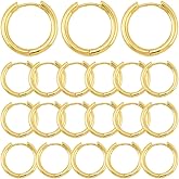 SUNNYCLUE 1 Box 20Pcs Gold Hook Earring Huggie Earrings Hoops Bulk Metal Brass Round Ring Tiny Cartilage Hoop Hooks Findings with Latch Back Closure for Jewelry Making DIY Crafts Women Accessories