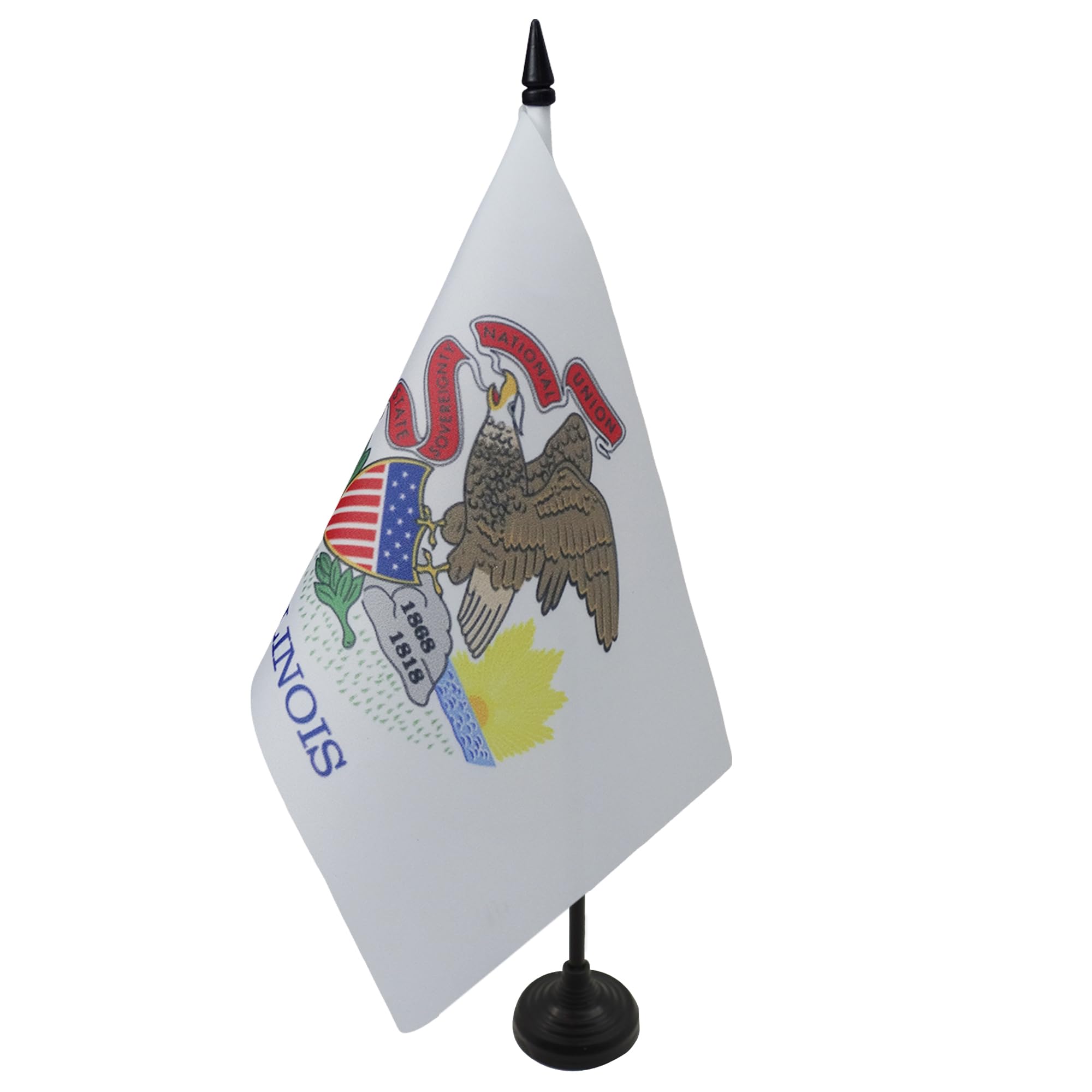AZ FLAG Illinois Table Flag 5'' x 8'' - US state of Illinois Office Decoration 100% Polyester 21 x 14 cm - Mini Desk Flag with Pole and Black Plastic Base